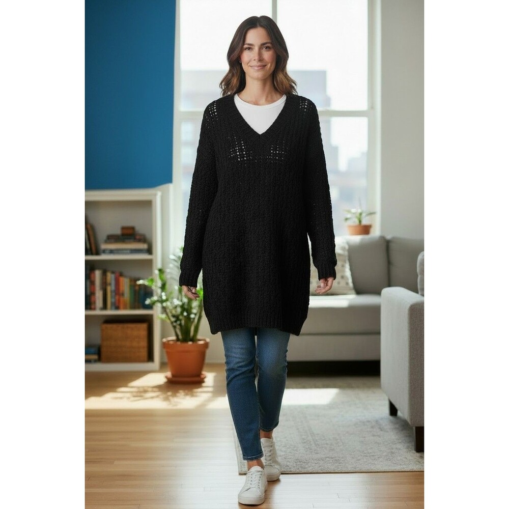 Calvin Klein Sweater Womens M Dark Brown Wafflw Knit  V- Neck Pullover